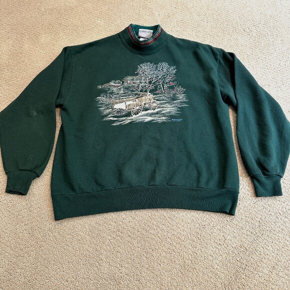 Vintage Morning Sun Sweatshirt Double Collar Winter Snow Farm Cardinals LARGE - Picture 1 of 14